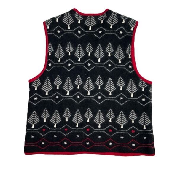 Talbots 100% Wool Full Zip Christmas Tree Sweater Vest Size M Two Small Flaws - Picture 2 of 8